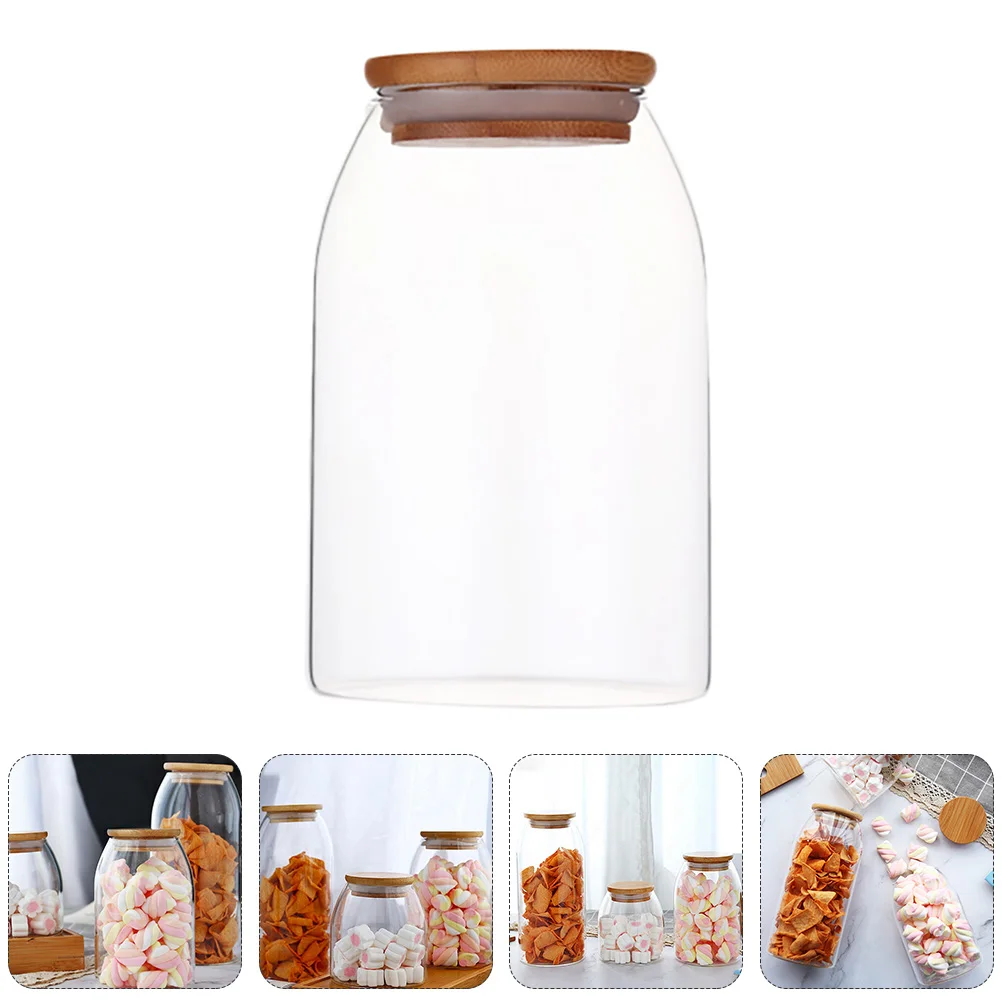 

Wooden Cover Sealed Jar Flour Container Meal Prep Containers Reusable Transparent Storage