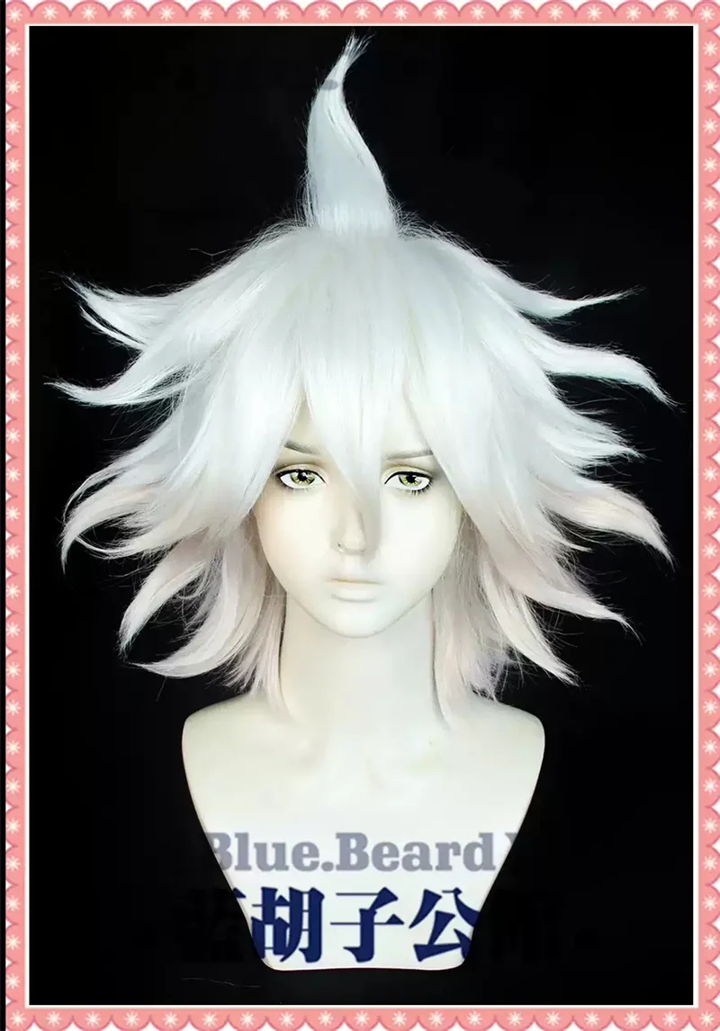Anime Nagito Komaeda Cosplay Wig Short Pink White Gradient Heat Resistant Synthetic Hair Halloween Costume Carnival Party