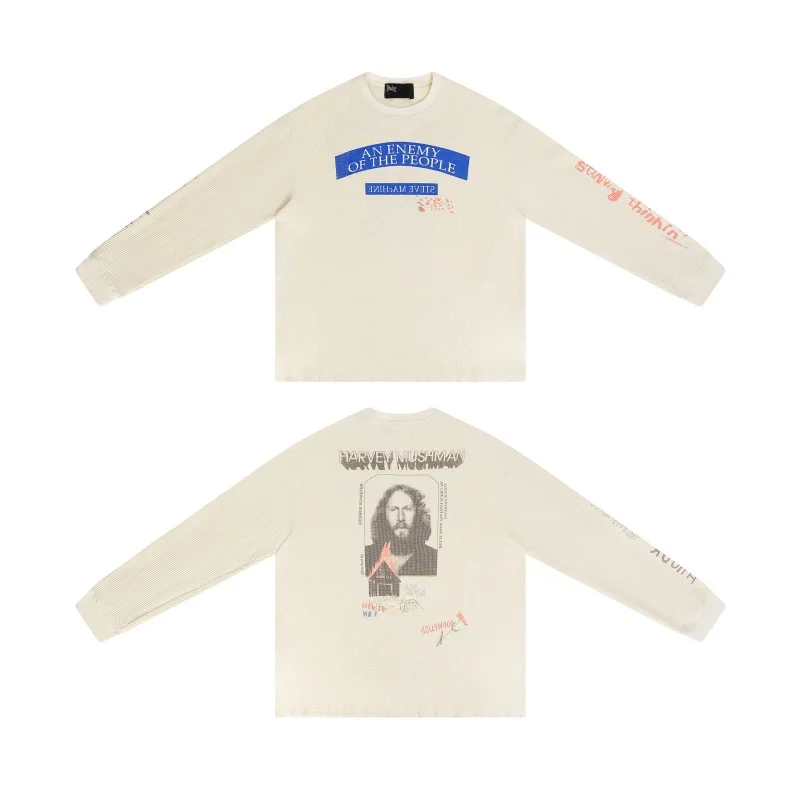 Vintage Waffle Thermal Long Sleeve Double Sided Portrait Tee