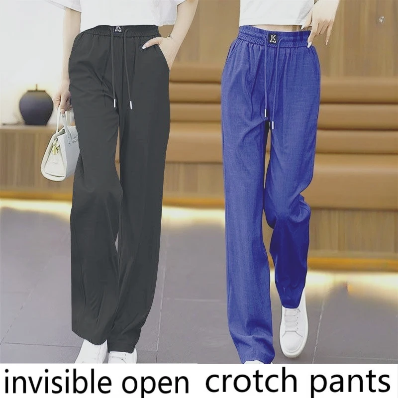 

Invisible Crotch Pants Ice Silk Wide-leg Jeans Women's Summer Thin Casual Straight, Sexy, Field, Convenient Slouchy Jeans