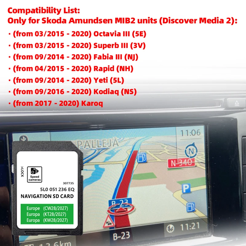 Image of Version 2027 MIB2 Amundsen+ Discover Media SD-Karten-Update Europa UK Karte für Skoda Fabia Octavia Superb Rapid Auto 32GB