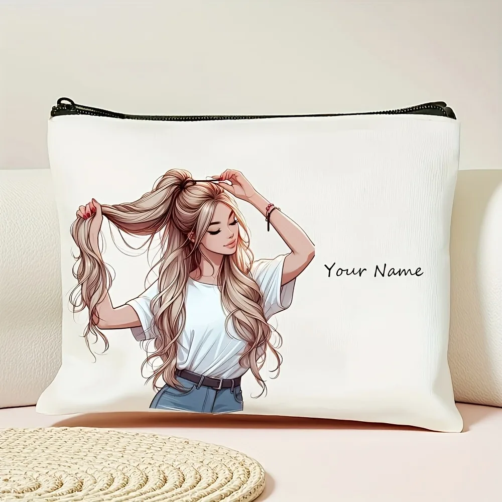 Benutzerdefinierte Name Cartoon Mode Mädchen Muster Make-up Tasche Handtasche große Kapazität Kulturbeutel Federmäppchen schickes Geschenk Kosmetiktasche – Detail 11