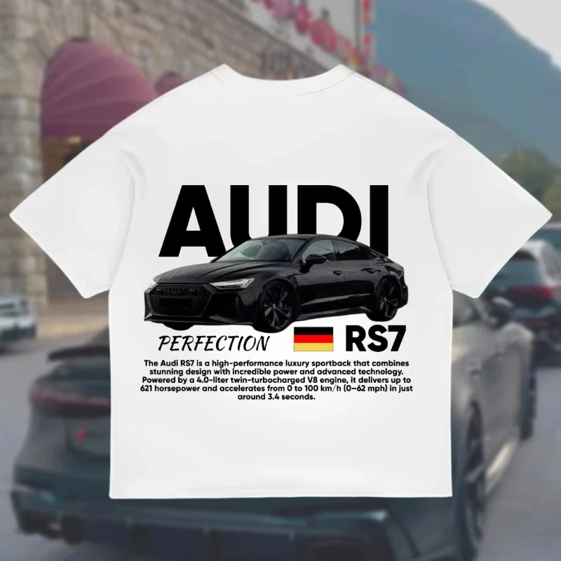 

Новая летняя футболка с принтом AUDI Most Beautiful Coupe RS7, хлопковый мужской и женский свободный повседневный универсальный топ с короткими рукавами