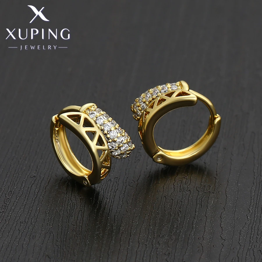 Xuping Jewelry New Arrival Copper Simple Style with Stone Light Gold Color Hoop Earrings for Women Girl Party Gift X000795007