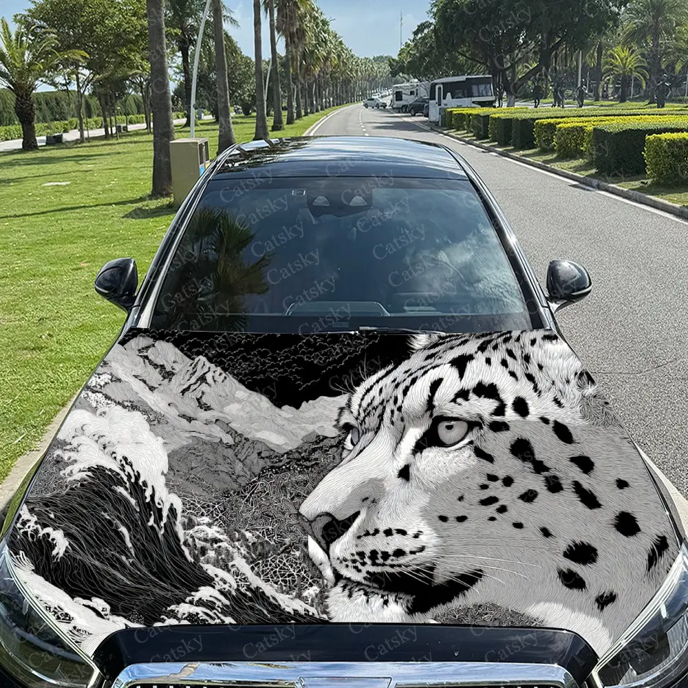 

Car Decal Snow Leopard with Gray Mountain Textural Artistic Fusion Design, Creating a Mysterious and Majestic Visual Car Hood St
