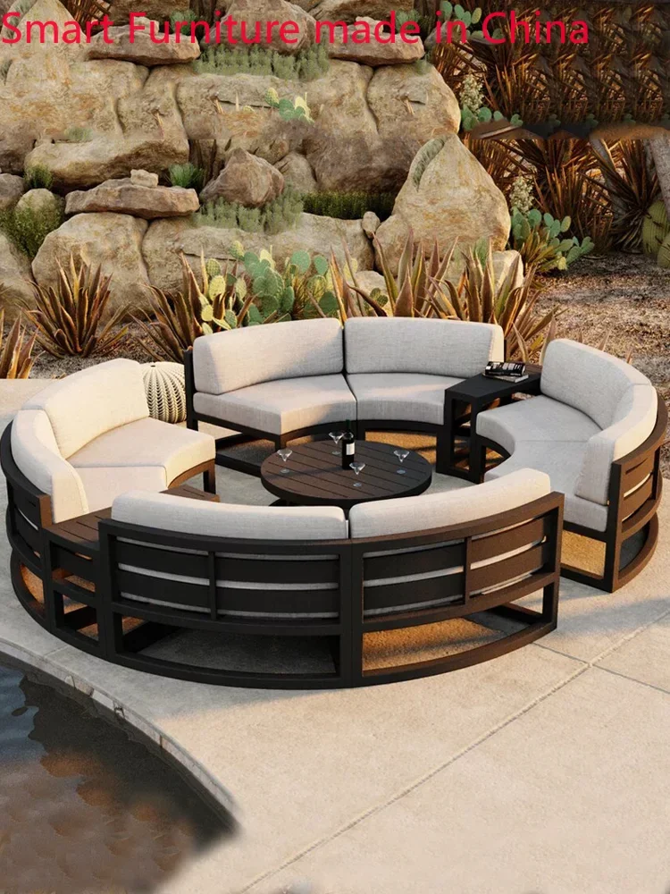 customized Outdoor sofa villa garden outdoor arc leisure combination aluminum alloy waterproof and sunscreen rattan weaving