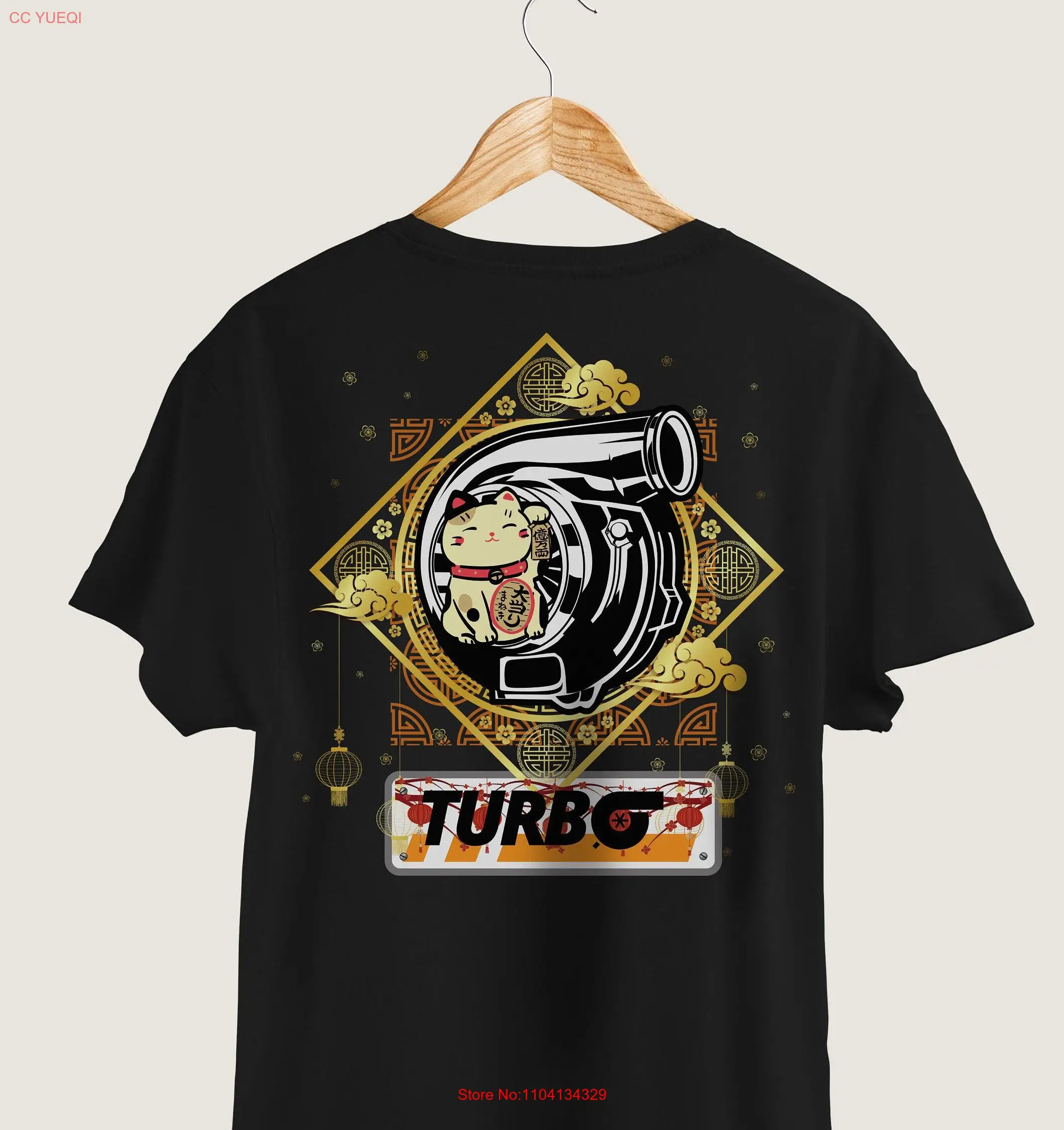 Maneki Neko Lucky Cat T Shirt Beckoning Asian Japanese Wealth Fortune Turbo Car Trendy s  long or short sleeves