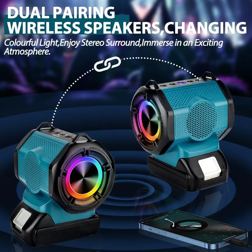 Imagem -06 - Alto-falante Bluetooth sem Fio Portátil Alto-falante Amplificador para Makita 18v Li-ion Battery Usb Party Outdoor Gift