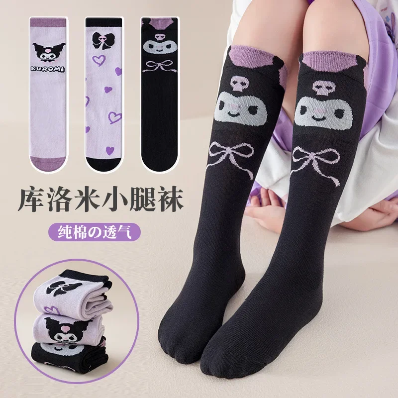 

New Kuromi Sanrio Long Socks Kawaii Children's Calf Socks Cartoon Cotton Girls Bow Autumn And Winter Home Warm Sock For Girls