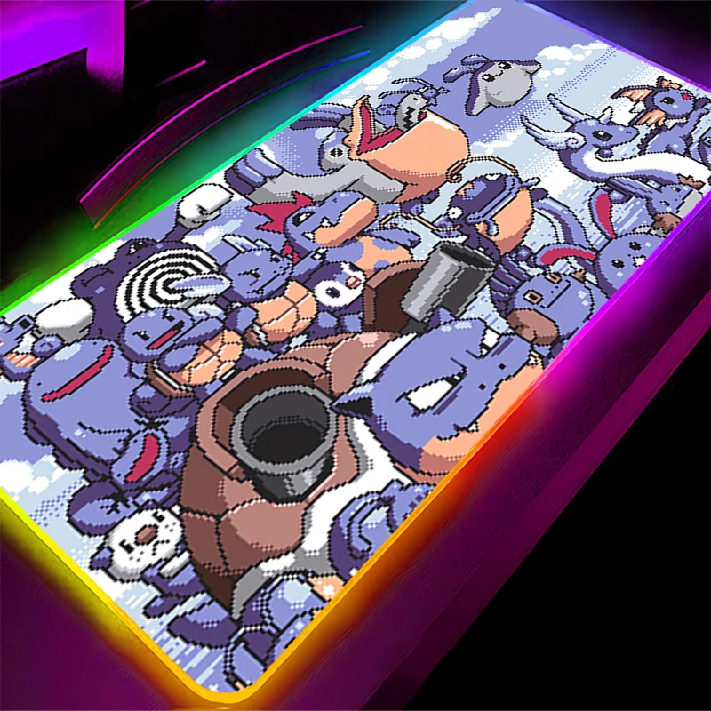 RGB Backlight Mouse Pad Pokemon Squirtle Gamer Large LED Computer Lock Edge Mousepad Carpet Gaming Accessories Keyboard Desk Mat