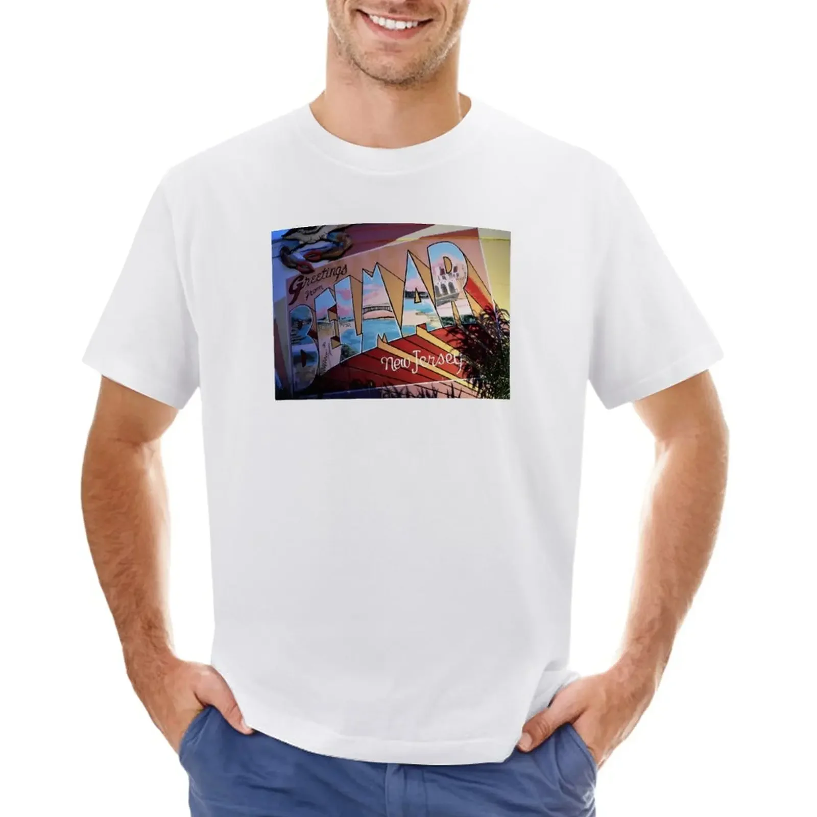 Belmar Jersey Shore Postcard Mural T-Shirt kawaii clothes oversized customs design your own t shirts for men pack