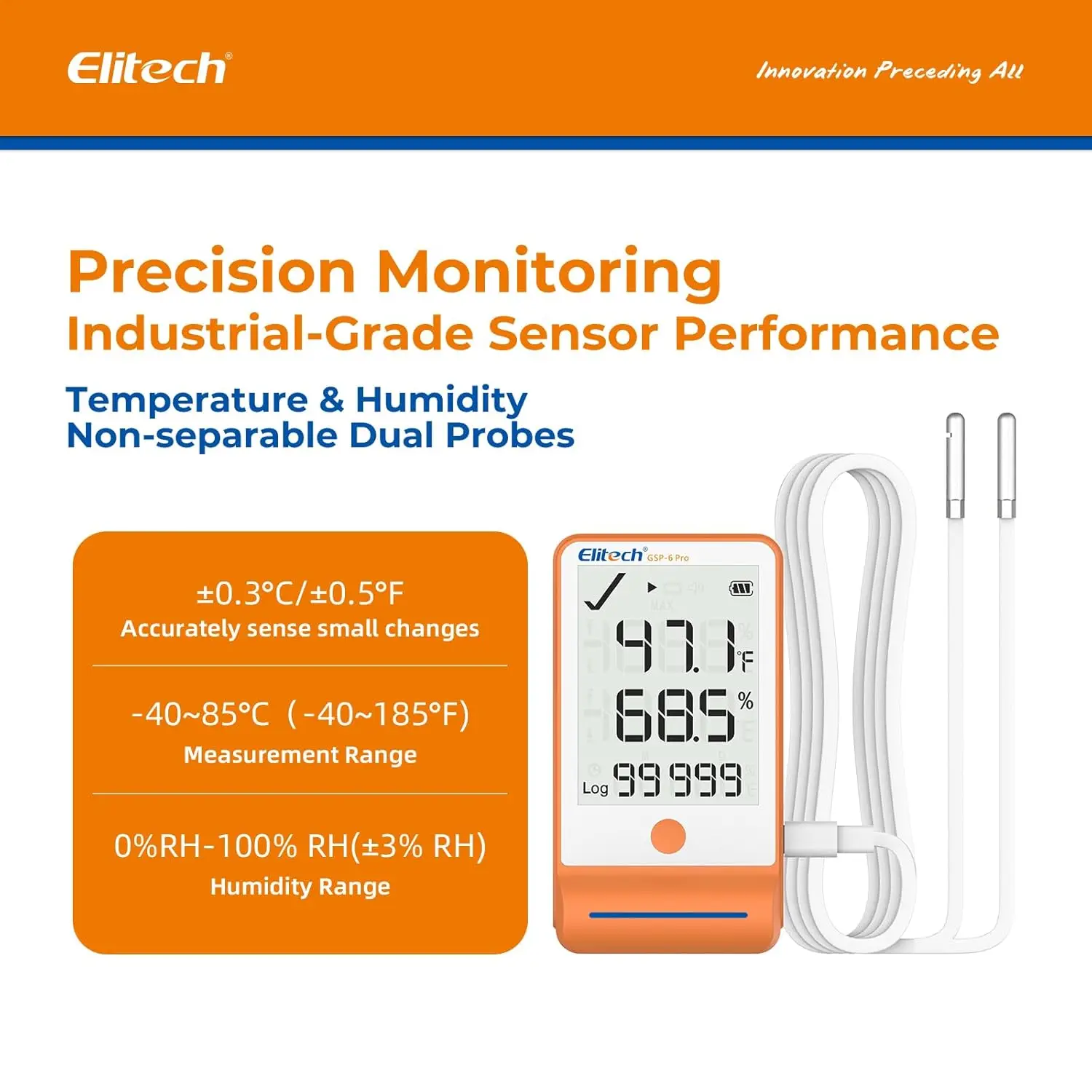 Elitech GSP-6 for Data Logger Temperature Humidity Refrigerator 100000 Points Export PDF/CSV Pharmacy vac cine MAX/MIN Dual