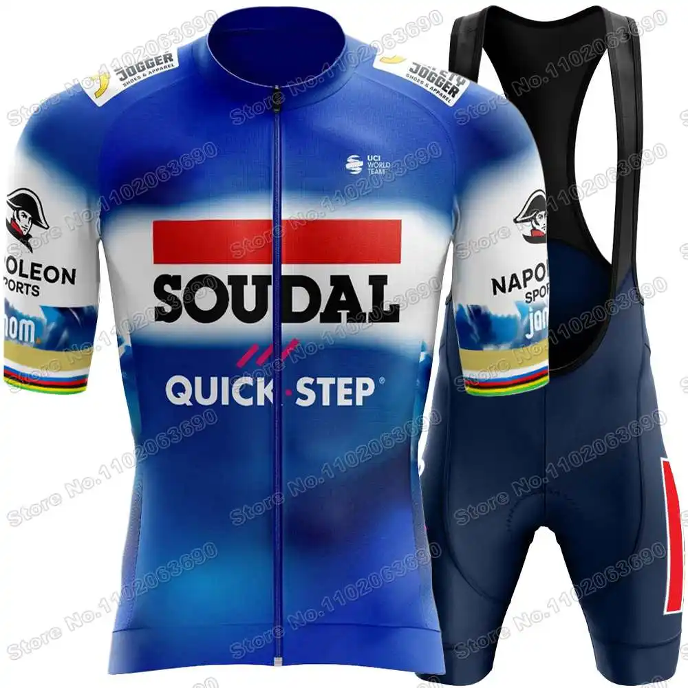 2024 Belgium Soudal Quick Step Cycling Jersey Set World Champion Remco Evenepoel Cycling Clothing Road Bike Shirt Suit Pants