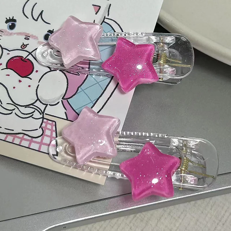 Cute Simple Five-pointed Star Hair Clips Student Girl Sweet Charm Cute Hair Accessories Clashing Pink Star Headwear