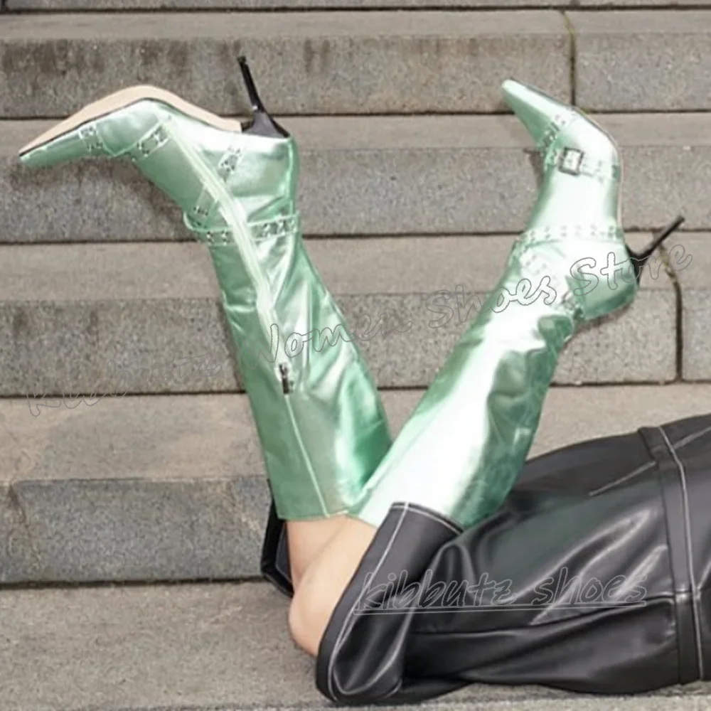 

Knee High Boots Leather Solid Color Zipper Fashion Luxury Elegant Concise Sexy Gothic Hot Girl Shoes New Cross Strap Belt Buckle