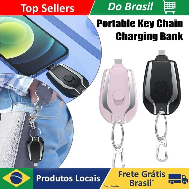  Mini Power Bank 1500mAh, Carregador Portátil Multifuncional em Formato de Chaveiro para iPhone, Carregador de Emergência