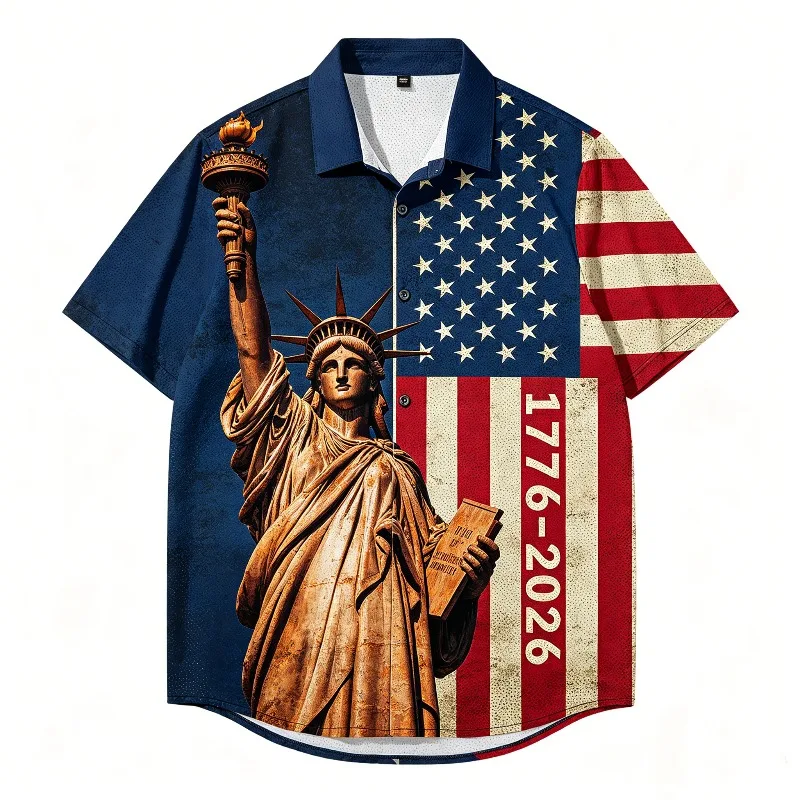 Trendy New America 250th Anniversary Shirt Fashionable Men's American Flag 1776-2026 Shirt American Independence Day Apparel
