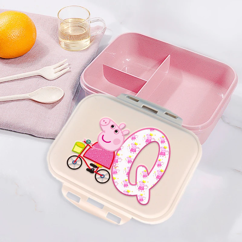 

Cute Peppas Pig Letter A-Z Lunch Box Cartoon Student Bento Box with Forks Spoon Office School Portable Plastic Food Container