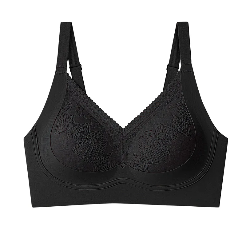 Seamless thin plus-size women's full-cup bra with side breast support and anti-sagging features