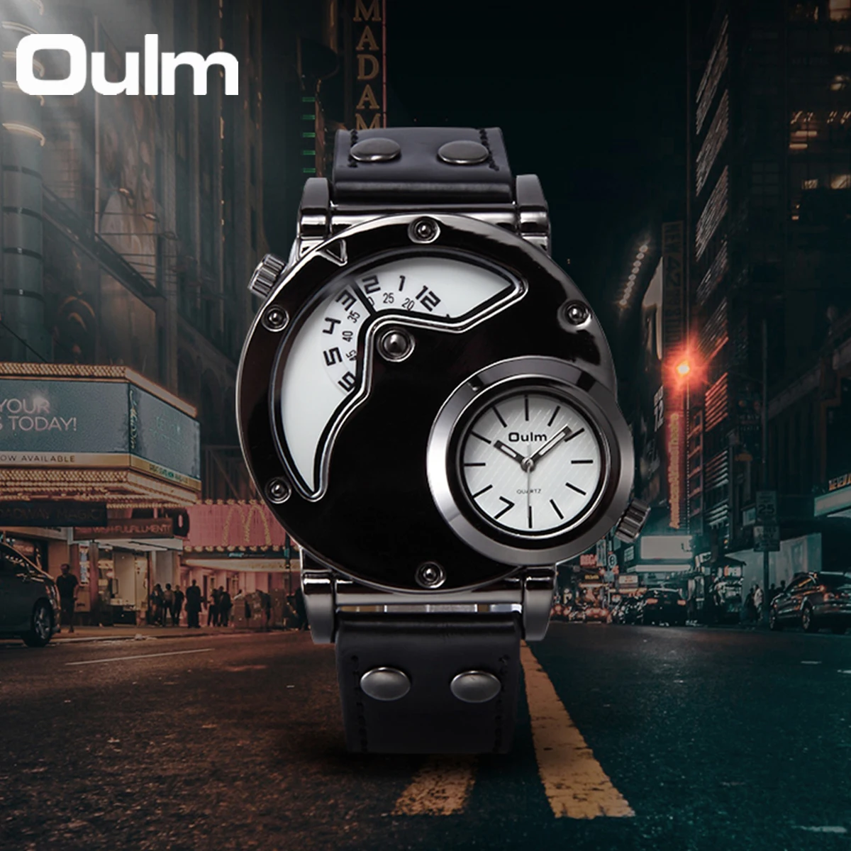 Oulm Designer Brand Luxury Watches For Men Dual Time Quartz Watch Casual Man Leather Watch Sport Male Clock Relogio Masculino