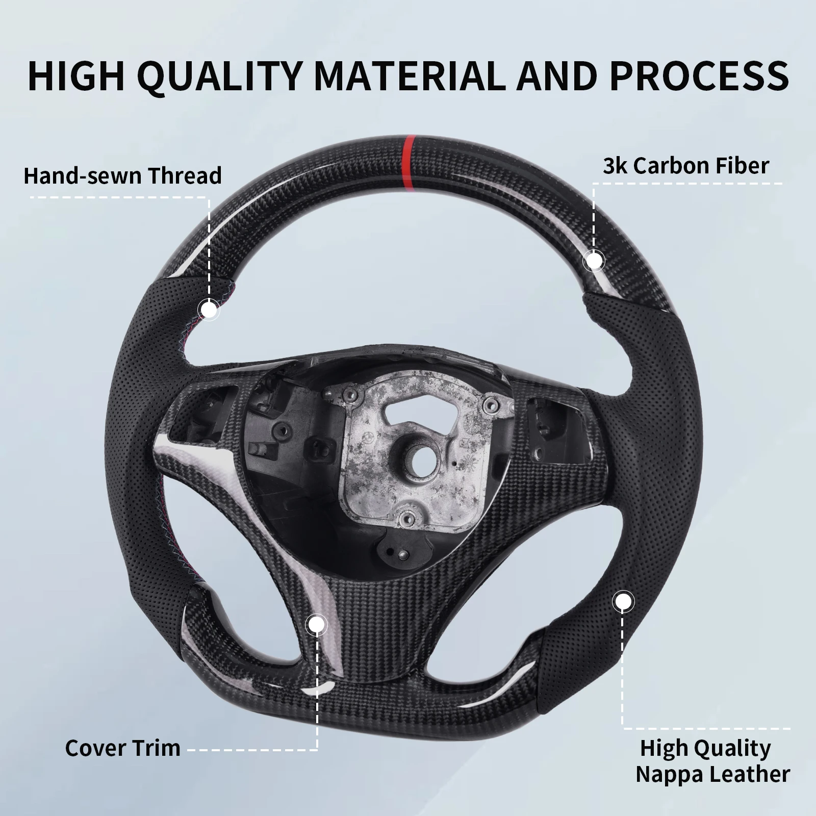 Carbon Fiber Steering Wheel D-shape Flat Bottom with Perforated Perforated Leather Grip for BMW E90 E92 E93 E87 E9X 2005-2012