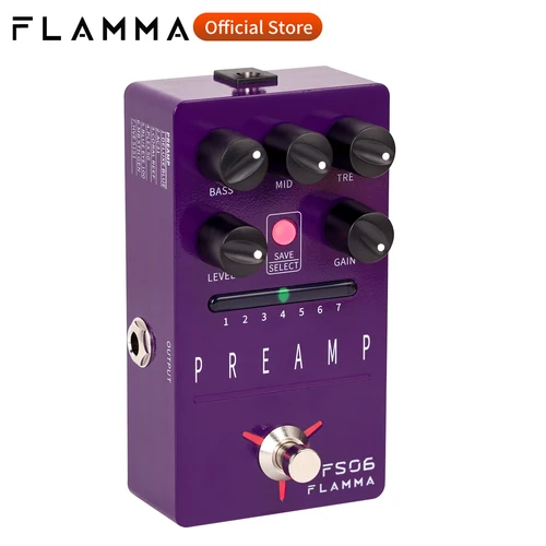 FLAMMA FS06 Pedal de preamplificador Pedal de efectos de guitarra digital con 7 modelos de preamplificador ranura de ahorro preestablecida simulación de gabinete incorporado