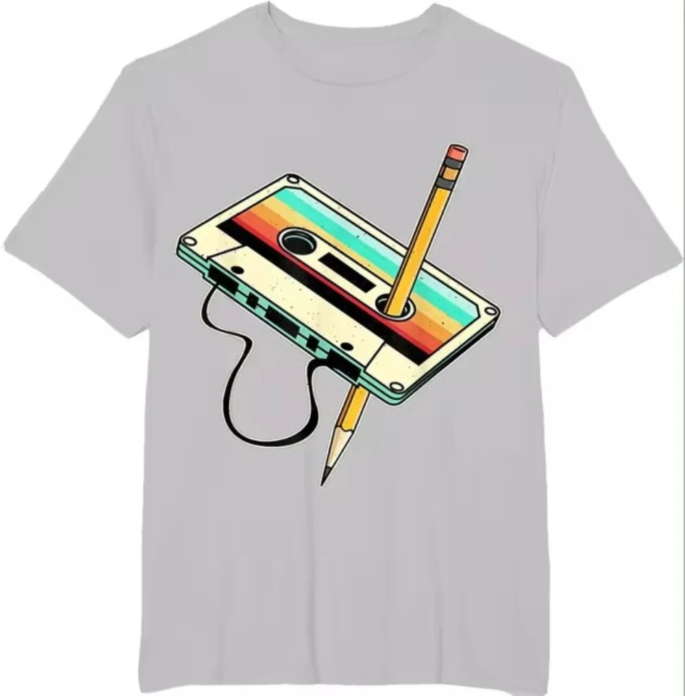 80s Cassette Tape Pencil 1980s Retro Vintage Throwback Music T-Shirt Men Clothing Vintage T Shirt