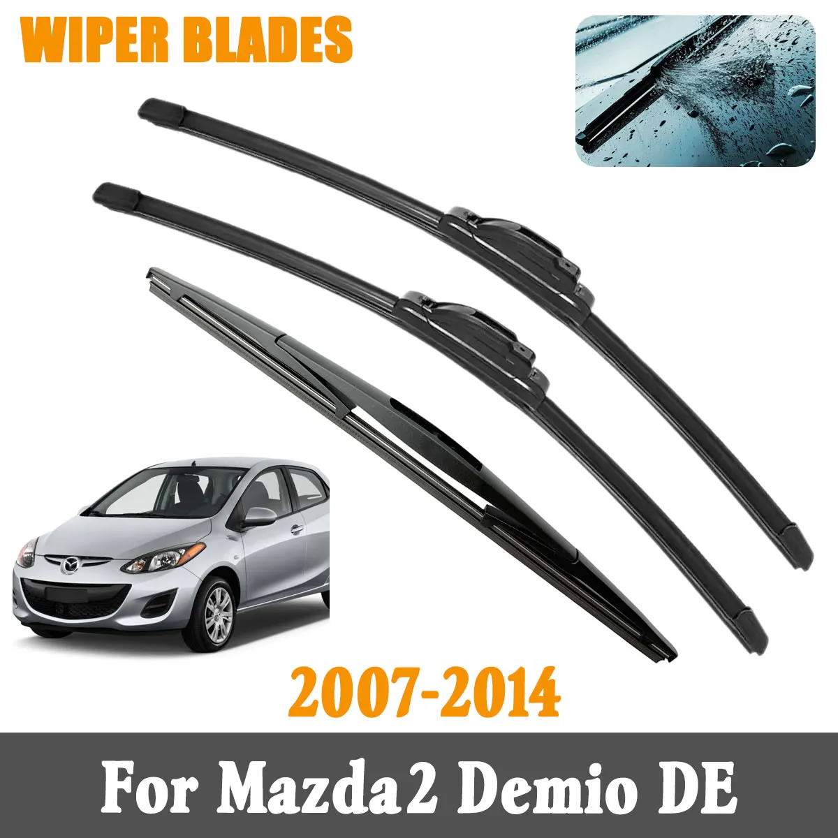 

3PCS Front Rear Wiper Blades Brushes For Mazda 2 Demio DE 2007-2014 Accessories Window Windscreen Windshield