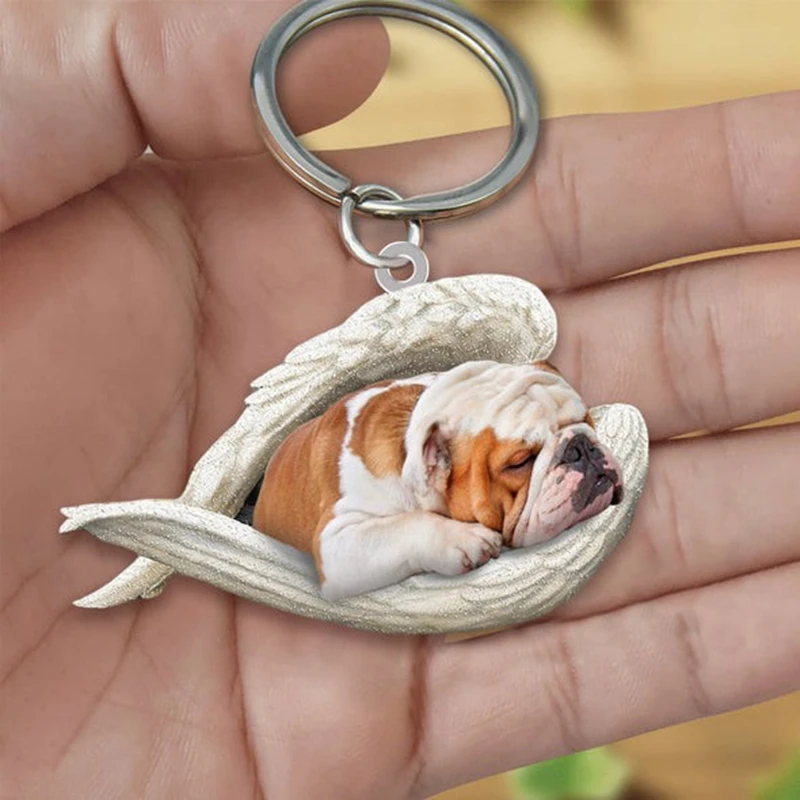 Acrylic Cute Dog Sleeping Angel Key Chains Animal Keychain For Women Girls Female Holder Car Key Kids Gift Drop Ship