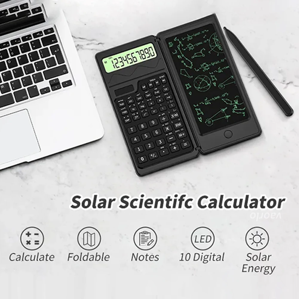 آلة حاسبة علمية بالطاقة الشمسية مع جهاز لوحي للكتابة ، شاشة LCD 10 أرقام ، هندسة مهنية ، آلة حاسبة مالية للطلاب