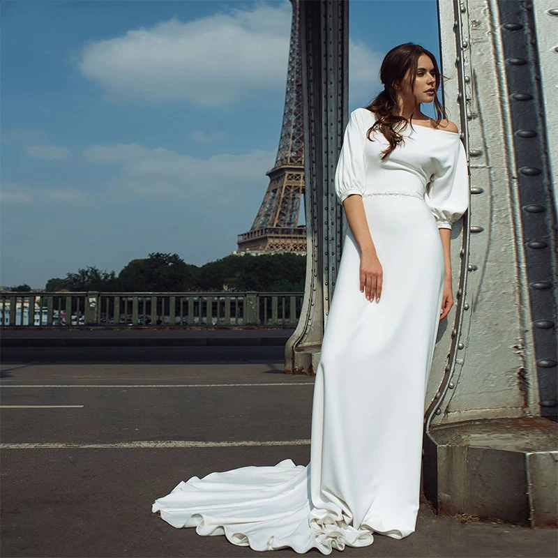 Elegant A-Line Wedding Dress For Bride 2024 Half Sleeves Button Back robes de mariage Vintage Bridal Gown Vestido De Novia 2024