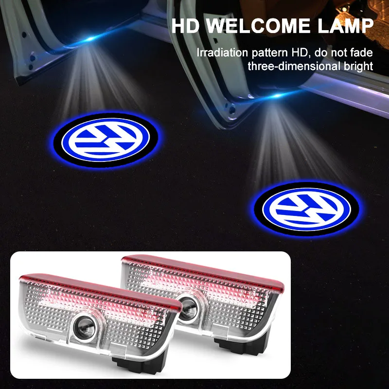 2pcs HD Led Welcome Light Car Door Projector Lamps Car Goods For Volkswagen VW R Line Golf 6 7 8 Passat Polo Jetta MK4 Touran