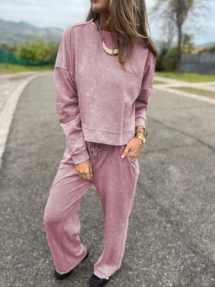 

Casual Sports Style Two Piece Set Women Loose O-neck Long Sleeve Sweatshirt High Waist Lace Up Trousers Fashion Autumn Suit