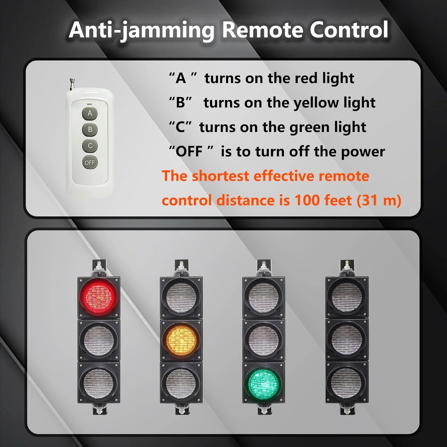 신호등 [100mm/4인치 신호등 키트] AC85-265V |   정지/출발 신호등 |   PC IP65 방수 |   리모컨 배터리 없음