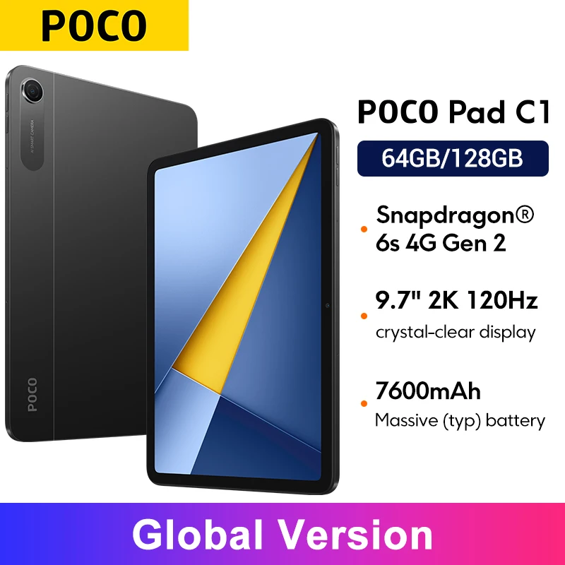 Global Version Poco Pad C1 9.7" 2K 120Hz crystal-clear display 8MP rear camera Snapdragon® 6s 4G Gen 2 Mobile Platform 7600mAh