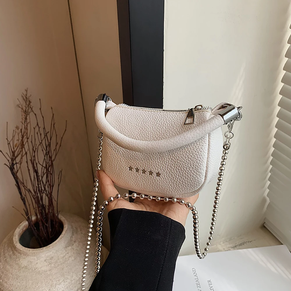 Women Chains Crossbody Bags Small Handbags for Wallets Phone High Quality Pu Leather Stars Design Trendy Single Shoulder Bag