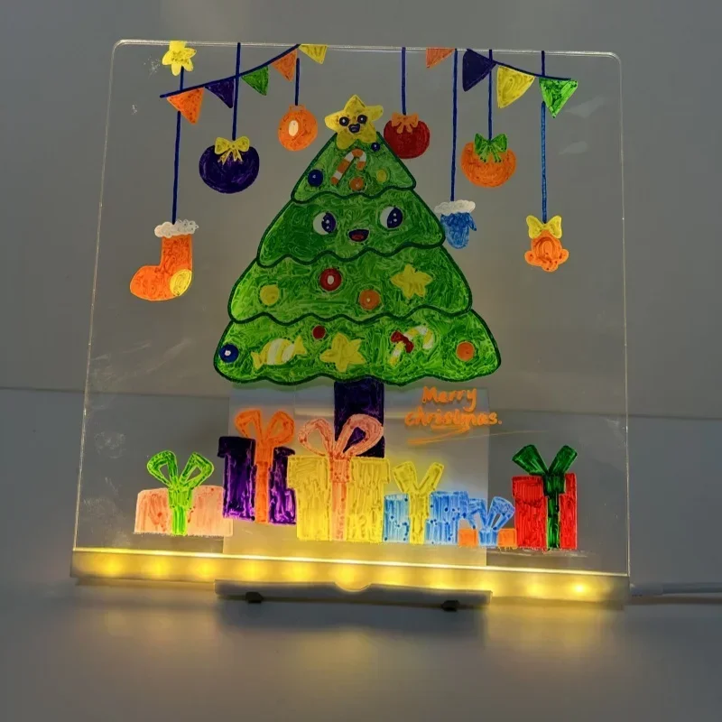 LED Light Painting DIY Acrylic Message Board Erasable Note Board With Night Light 7 Pens Colorful Drawing for Kids Birthday Gift