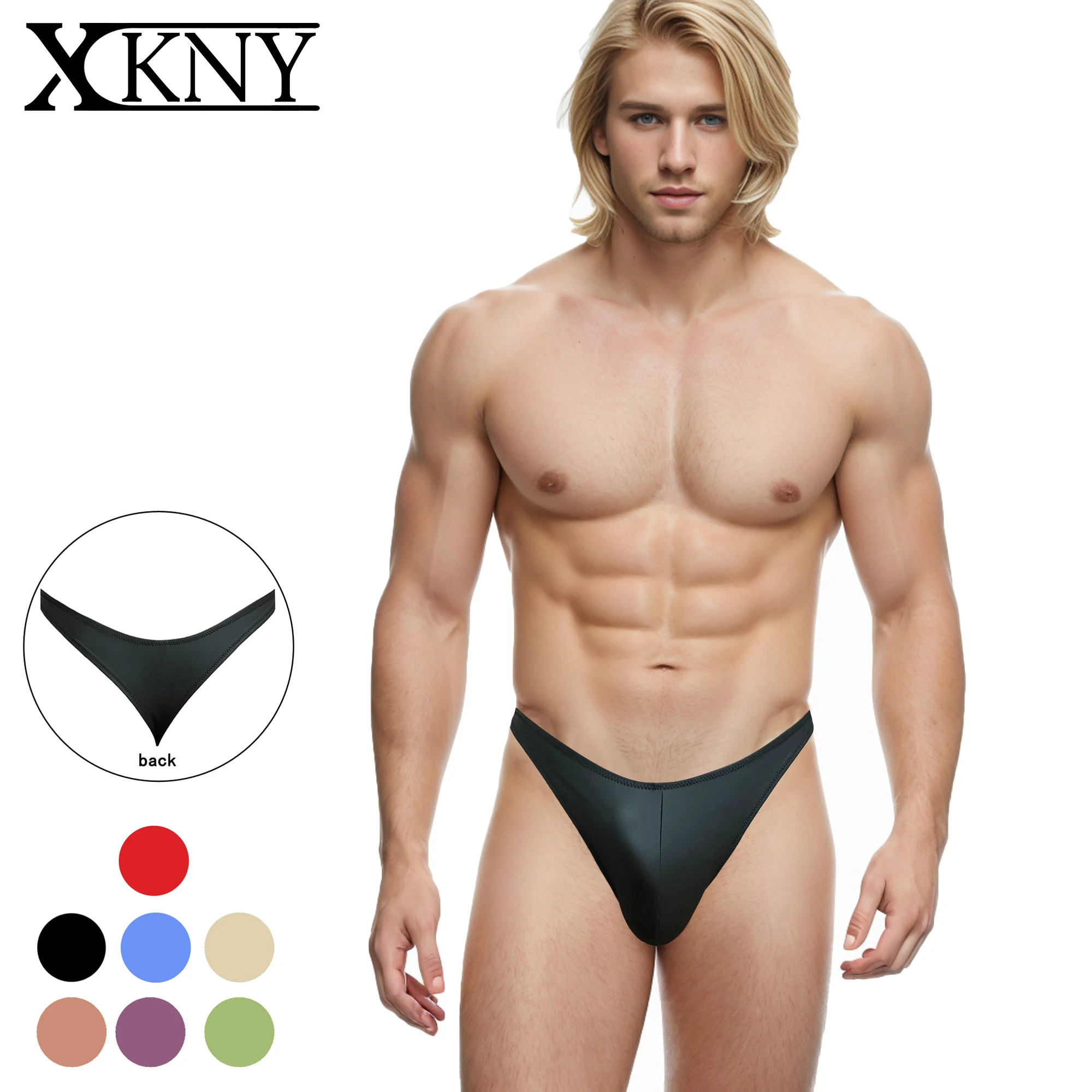 

XCKNY PU men's thong larger waist Matte PU men thongs glossy pants bikini high split sexy bottoming underpants men thongs