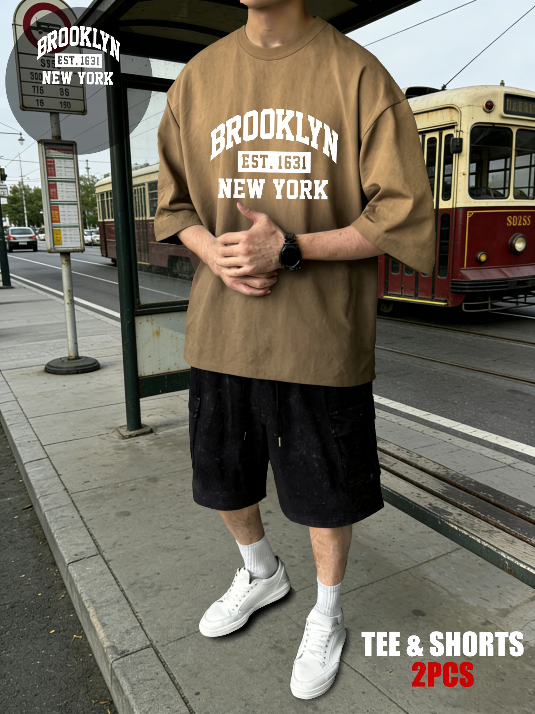 

Мужской комплект Brooklyn Est 1631 New York Design: футболка с круглым вырезом и шорты в стиле тай-дай, из мягкого хлопка, унисекс, модный свободный крой