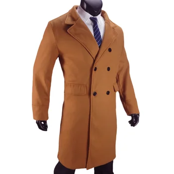 Men's Long Double-Breasted Wool Blend Coat 2 Men Long Double-breasted Coat with Lining Warm Type Coats Wool Blend Lapel Casual Fashion Men's Clothing Eu Size Customized 2