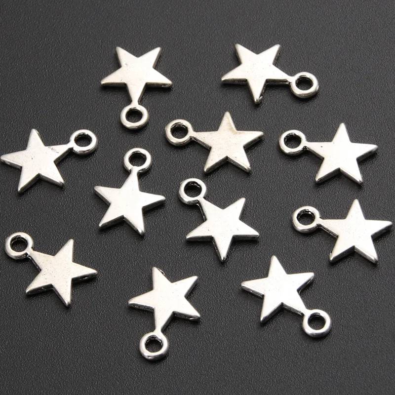 50pcs Bronze/Silver Color Star Charms Pendant, Drop Double Side 10mm Metal Bracelet Necklace Jewelry Findings A322/A1031