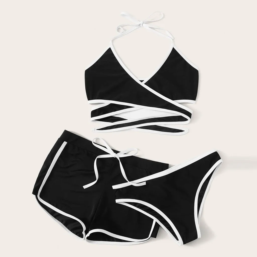 3 Pieces Sets Swimwear Female 2024 Summer Beachwear Sexy Push Up Swimming Bikini Swimsuit Shorts Women Bathing Suits Fashion