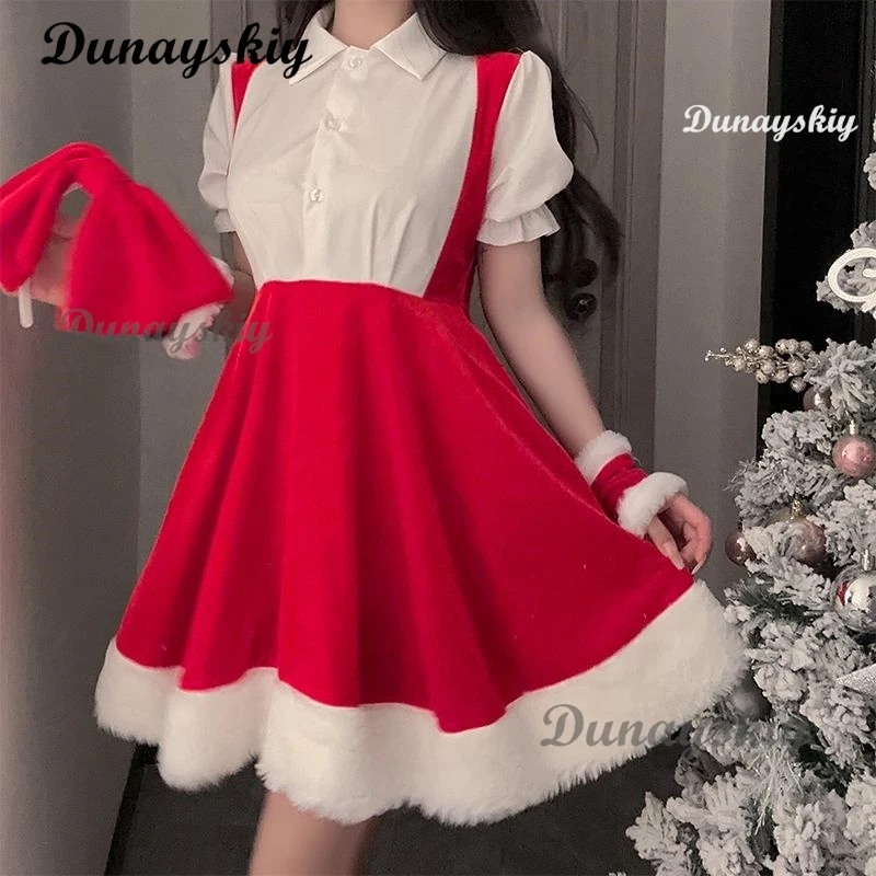 Disfraz de niña conejo Sexy de Navidad para mujer, bata de Papá Noel, traje de uniforme, vestido rojo de Navidad, lencería erótica, traje de pijama