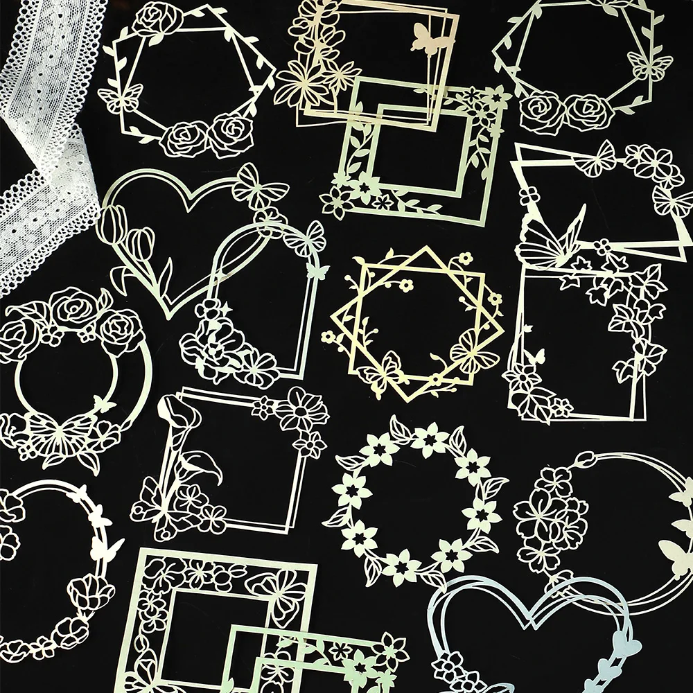 10pcs retro Ins laser hollow border decoration material paper DIY diary album scrapbook aesthetic stationery supplies