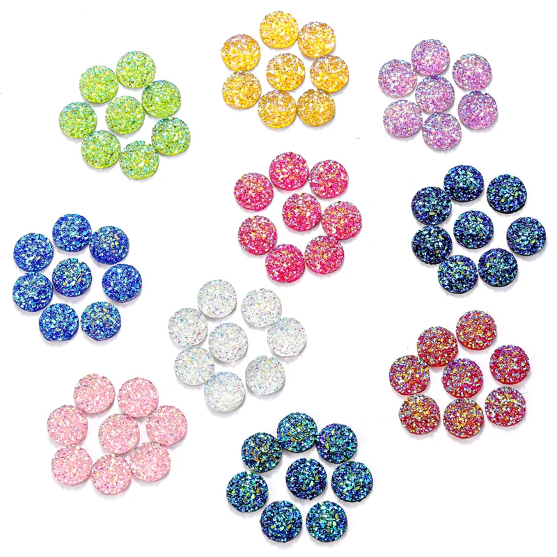 

New Fashion 30pcs 12mm Mix AB Colors FlatBack Druzy Resin Cabochons For Bracelet Earrings DIY Jewelry Making Accessories W270