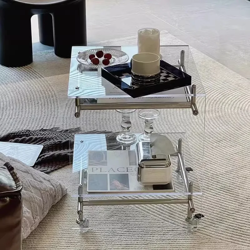 

Acrylic Side Table for Sofa Bed Nightstand Rolling Cart Table Minimalist Modern End Table for Living Room Bedroom Home Office