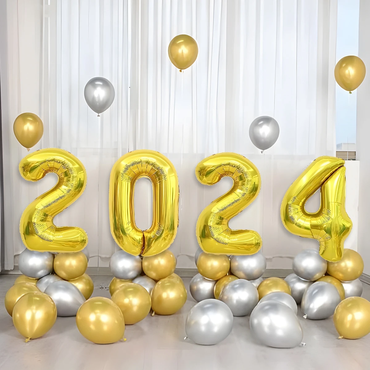 4pcs New Year 2024 Number Foil Balloons Gold Silver Black Balloon Happy New Year Christmas Party Decorations Navidad Noel Gift