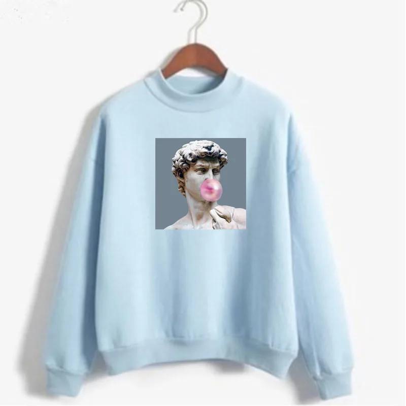 Statue Of David Michelangelo Print Women Sweatshirt Sweet Korean O-neck Knitted Pullover Thick Autumn Winter Loose Lady Clothing