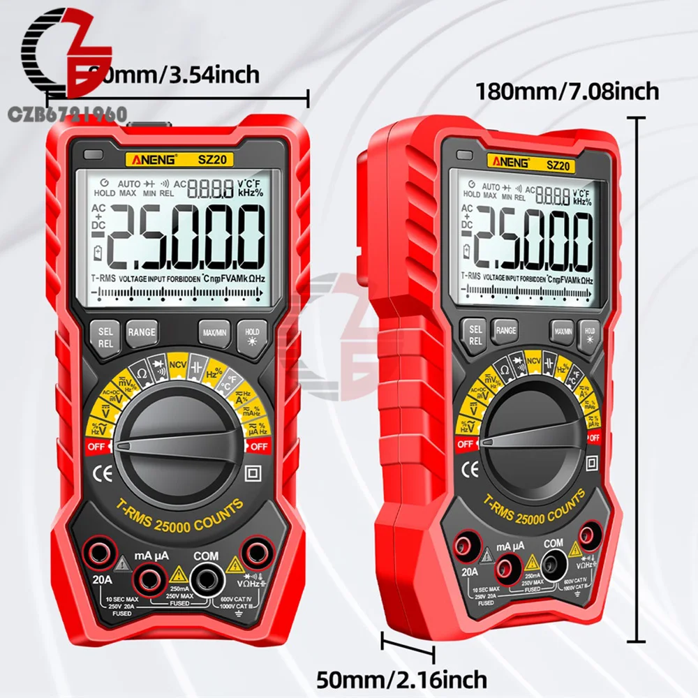 ANENG SZ20 25000 Counts AC/DC Digital Multimeter Professional Electric Current Meter Voltage Tester for Car Ohm Temp Capacitor