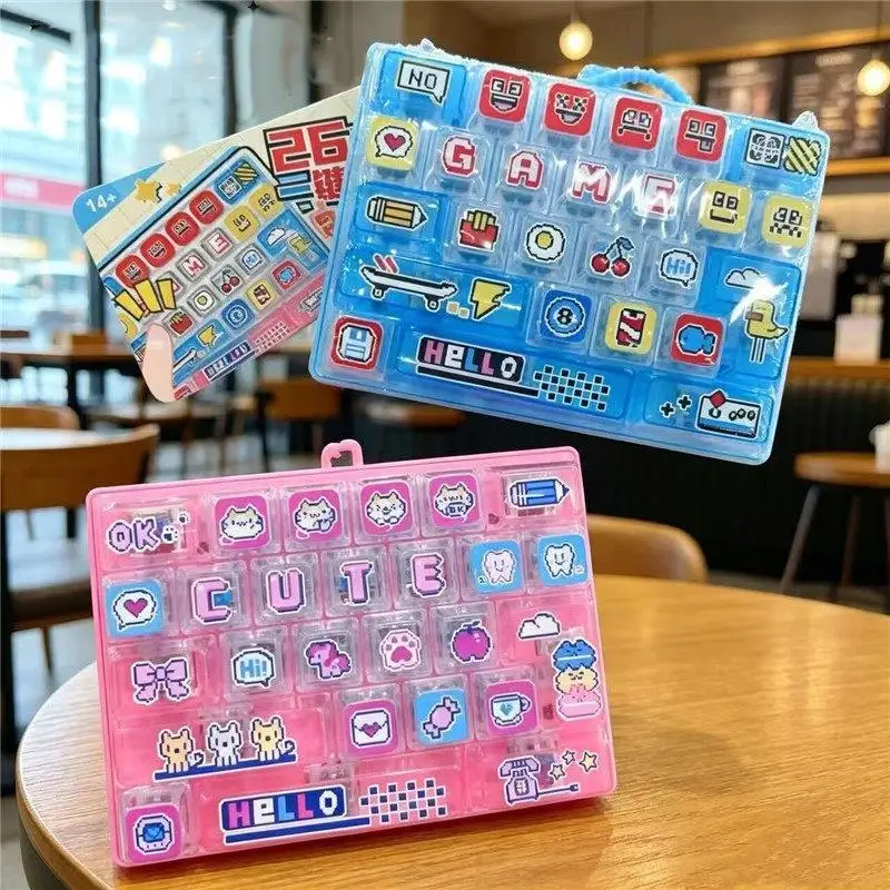 Cartoon Keyboard Pendant Decompression Fidget Toy 26 Clickable Keys Anti-Stress Anxiety Relief Toy for Home Office Travel